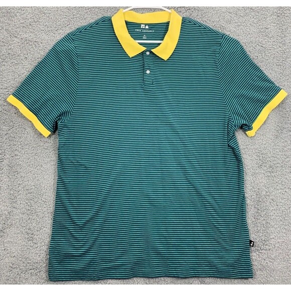 Free Assembly Green Yellow Striped Short Sleeve Polo T-Shirt XL Quarter Button - Picture 1 of 11